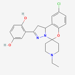molecular formula C22H24ClN3O3 B2925954 2-(9-氯-1'-乙基-1,10b-二氢螺并[苯并[e]吡唑并[1,5-c][1,3]恶嗪-5,4'-哌啶]-2-基)苯-1,4-二醇 CAS No. 941945-96-6