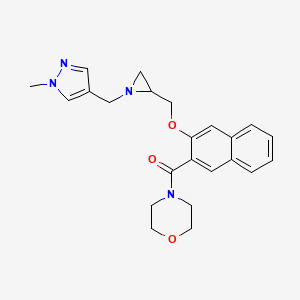 molecular formula C23H26N4O3 B2925960 [3-[[1-[(1-Methylpyrazol-4-yl)methyl]aziridin-2-yl]methoxy]naphthalen-2-yl]-morpholin-4-ylmethanone CAS No. 2418709-47-2