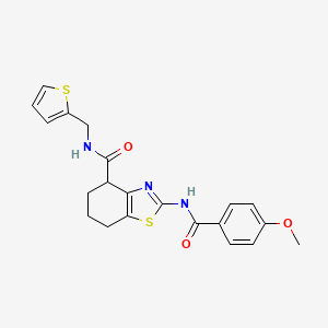 molecular formula C21H21N3O3S2 B2925975 2-(4-methoxybenzamido)-N-(thiophen-2-ylmethyl)-4,5,6,7-tetrahydrobenzo[d]thiazole-4-carboxamide CAS No. 942004-46-8