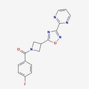molecular formula C16H12FN5O2 B2926018 (4-Fluorophenyl)(3-(3-(pyrimidin-2-yl)-1,2,4-oxadiazol-5-yl)azetidin-1-yl)methanone CAS No. 1325701-54-9