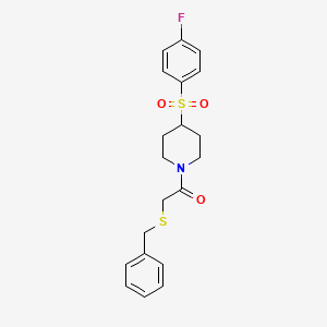 molecular formula C20H22FNO3S2 B2926033 2-(苄硫基)-1-(4-((4-氟苯基)磺酰基)哌啶-1-基)乙酮 CAS No. 1448073-59-3