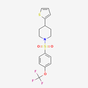 molecular formula C16H16F3NO3S2 B2926036 4-(噻吩-2-基)-1-((4-(三氟甲氧基)苯基)磺酰基)哌啶 CAS No. 1396674-50-2