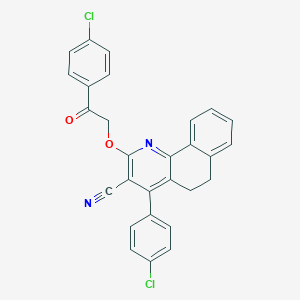 molecular formula C28H18Cl2N2O2 B292604 4-(4-Chlorophenyl)-2-[2-(4-chlorophenyl)-2-oxoethoxy]-5,6-dihydrobenzo[h]quinoline-3-carbonitrile 