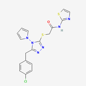 molecular formula C18H15ClN6OS2 B2926043 2-((5-(4-氯苄基)-4-(1H-吡咯-1-基)-4H-1,2,4-三唑-3-基)硫代)-N-(噻唑-2-基)乙酰胺 CAS No. 886931-95-9