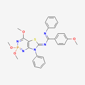 molecular formula C27H26N5O4PS B2926045 (E)-4-methoxy-N'-phenyl-N-[(6Z)-2,2,4-trimethoxy-7-phenyl-6H,7H-2lambda5-[1,3]thiazolo[4,5-d][1,3,2]diazaphosphinin-6-ylidene]benzene-1-carboximidamide CAS No. 1322013-94-4