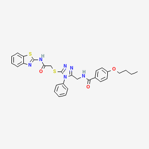 molecular formula C29H28N6O3S2 B2926058 N-((5-((2-(benzo[d]thiazol-2-ylamino)-2-oxoethyl)thio)-4-phenyl-4H-1,2,4-triazol-3-yl)methyl)-4-butoxybenzamide CAS No. 393874-51-6