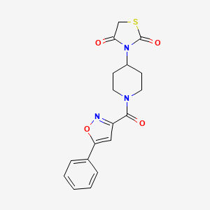 molecular formula C18H17N3O4S B2926087 3-(1-(5-Phenylisoxazole-3-carbonyl)piperidin-4-yl)thiazolidine-2,4-dione CAS No. 2309600-75-5