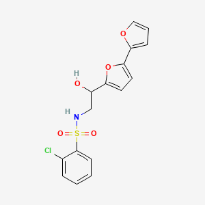 molecular formula C16H14ClNO5S B2926099 N-(2-{[2,2'-bifuran]-5-yl}-2-hydroxyethyl)-2-chlorobenzene-1-sulfonamide CAS No. 2320858-60-2