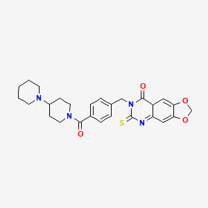 molecular formula C27H30N4O4S B2926108 7-[(4-{[1,4'-联哌啶]-1'-羰基}苯基)甲基]-6-硫代次亚甲基-2H,5H,6H,7H,8H-[1,3]二噁唑并[4,5-g]喹唑啉-8-酮 CAS No. 688055-64-3