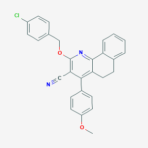 molecular formula C28H21ClN2O2 B292611 2-[(4-Chlorobenzyl)oxy]-4-(4-methoxyphenyl)-5,6-dihydrobenzo[h]quinoline-3-carbonitrile 