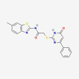 molecular formula C20H16N4O2S2 B2926112 N-(6-methylbenzo[d]thiazol-2-yl)-2-((6-oxo-4-phenyl-1,6-dihydropyrimidin-2-yl)thio)acetamide CAS No. 899965-63-0
