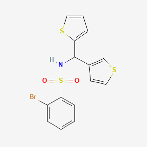molecular formula C15H12BrNO2S3 B2926121 2-bromo-N-(thiophen-2-yl(thiophen-3-yl)methyl)benzenesulfonamide CAS No. 2034420-04-5