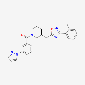 molecular formula C25H25N5O2 B2926136 (3-(1H-吡唑-1-基)苯基)(3-((3-(邻甲苯基)-1,2,4-恶二唑-5-基)甲基)哌啶-1-基)甲甲酮 CAS No. 1705890-25-0