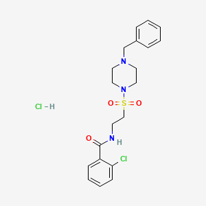 molecular formula C20H25Cl2N3O3S B2926142 N-(2-((4-苄基哌嗪-1-基)磺酰基)乙基)-2-氯苯甲酰胺盐酸盐 CAS No. 1189653-29-9