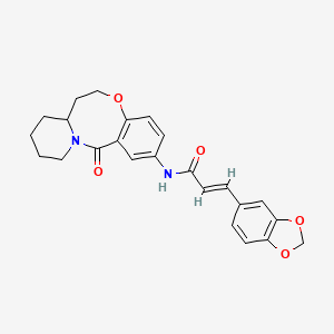 molecular formula C24H24N2O5 B2926148 (2E)-3-(2H-1,3-苯并二氧杂环-5-基)-N-{2-氧代-9-氧杂-1-氮杂三环[10.4.0.0^{3,8}]十六-3,5,7-三烯-5-基}丙-2-烯酰胺 CAS No. 1226488-04-5