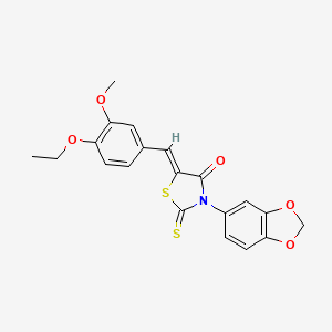 molecular formula C20H17NO5S2 B2926149 (Z)-3-(苯并[d][1,3]二氧杂环-5-基)-5-(4-乙氧基-3-甲氧基苄亚基lidene)-2-硫代噻唑烷-4-酮 CAS No. 641997-25-3