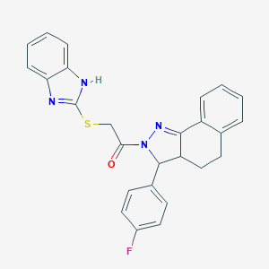 molecular formula C26H21FN4OS B292615 1H-benzimidazol-2-yl 2-[3-(4-fluorophenyl)-3,3a,4,5-tetrahydro-2H-benzo[g]indazol-2-yl]-2-oxoethyl sulfide 