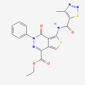 molecular formula C19H15N5O4S2 B2926151 5-(4-甲基-1,2,3-噻二唑-5-甲酰胺基)-4-氧代-3-苯基-3,4-二氢噻吩并[3,4-d]嘧啶-1-甲酸乙酯 CAS No. 1396761-58-2