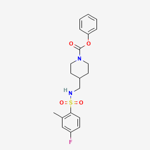 molecular formula C20H23FN2O4S B2926154 Phenyl 4-((4-fluoro-2-methylphenylsulfonamido)methyl)piperidine-1-carboxylate CAS No. 1234890-14-2