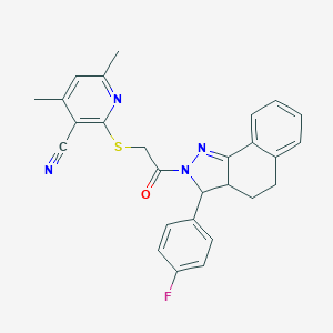 molecular formula C27H23FN4OS B292616 2-({2-[3-(4-fluorophenyl)-3,3a,4,5-tetrahydro-2H-benzo[g]indazol-2-yl]-2-oxoethyl}sulfanyl)-4,6-dimethylnicotinonitrile 