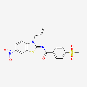 molecular formula C18H15N3O5S2 B2926167 (Z)-N-(3-allyl-6-nitrobenzo[d]thiazol-2(3H)-ylidene)-4-(methylsulfonyl)benzamide CAS No. 896358-88-6