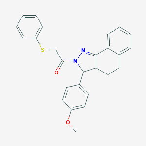 molecular formula C26H24N2O2S B292618 methyl 4-{2-[(phenylsulfanyl)acetyl]-3,3a,4,5-tetrahydro-2H-benzo[g]indazol-3-yl}phenyl ether 