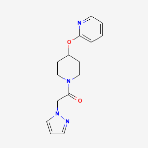 molecular formula C15H18N4O2 B2926181 2-(1H-吡唑-1-基)-1-(4-(吡啶-2-氧基)哌啶-1-基)乙酮 CAS No. 1448047-34-4