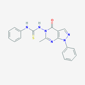 molecular formula C19H16N6OS B292619 N-(6-methyl-4-oxo-1-phenyl-1,4-dihydro-5H-pyrazolo[3,4-d]pyrimidin-5-yl)-N'-phenylthiourea 