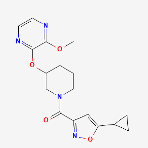 molecular formula C17H20N4O4 B2926193 (5-Cyclopropylisoxazol-3-yl)(3-((3-methoxypyrazin-2-yl)oxy)piperidin-1-yl)methanone CAS No. 2034480-37-8