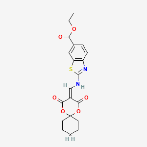 molecular formula C20H20N2O6S B2926210 2-(((2,4-二氧代-1,5-二氧杂螺[5.5]十一烷-3-亚甲基)甲基)氨基)苯并[d]噻唑-6-甲酸乙酯 CAS No. 1173060-14-4