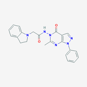 molecular formula C22H20N6O2 B292622 2-(2,3-dihydro-1H-indol-1-yl)-N-(6-methyl-4-oxo-1-phenyl-1,4-dihydro-5H-pyrazolo[3,4-d]pyrimidin-5-yl)acetamide 