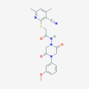 2-[(3-cyano-4,6-dimethyl-2-pyridinyl)sulfanyl]-N-[4-(3-methoxyphenyl)-2,5-dioxo-1-piperazinyl]acetamide