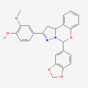 molecular formula C24H20N2O5 B2926271 4-(5-(benzo[d][1,3]dioxol-5-yl)-5,10b-dihydro-1H-benzo[e]pyrazolo[1,5-c][1,3]oxazin-2-yl)-2-methoxyphenol CAS No. 899973-83-2