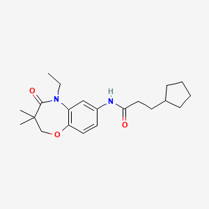 molecular formula C21H30N2O3 B2926292 3-环戊基-N-(5-乙基-3,3-二甲基-4-氧代-2,3,4,5-四氢苯并[b][1,4]恶杂环-7-基)丙酰胺 CAS No. 921587-24-8