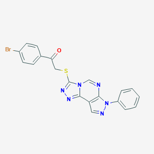 molecular formula C20H13BrN6OS B292632 1-(4-Bromophenyl)-2-[(10-phenyl-3,4,6,8,10,11-hexazatricyclo[7.3.0.02,6]dodeca-1(9),2,4,7,11-pentaen-5-yl)sulfanyl]ethanone 