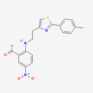 molecular formula C19H17N3O3S B2926320 2-({2-[2-(4-Methylphenyl)-1,3-thiazol-4-yl]ethyl}amino)-5-nitrobenzenecarbaldehyde CAS No. 861211-12-3