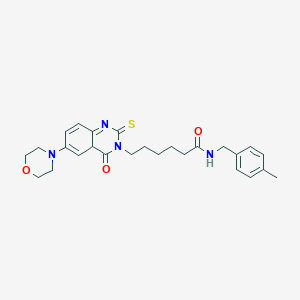 molecular formula C26H32N4O3S B2926328 N-[(4-甲基苯基)甲基]-6-[6-(吗啉-4-基)-4-氧代-2-硫代亚胺-1,2,3,4-四氢喹唑啉-3-基]己酰胺 CAS No. 689769-65-1