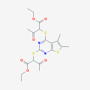 molecular formula C20H24N2O6S3 B292633 Ethyl 2-[(2-{[1-(ethoxycarbonyl)-2-oxopropyl]sulfanyl}-5,6-dimethylthieno[2,3-d]pyrimidin-4-yl)sulfanyl]-3-oxobutanoate 