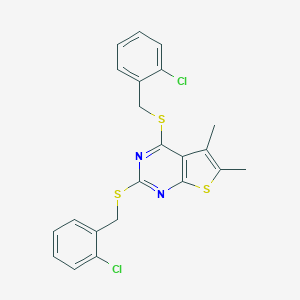 molecular formula C22H18Cl2N2S3 B292634 2,4-Bis[(2-chlorobenzyl)sulfanyl]-5,6-dimethylthieno[2,3-d]pyrimidine 