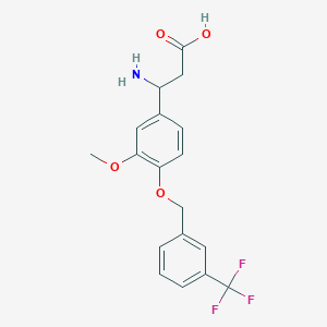 molecular formula C18H18F3NO4 B2926355 3-Amino-3-(3-methoxy-4-{[3-(trifluoromethyl)benzyl]oxy}phenyl)propanoic acid CAS No. 866050-67-1