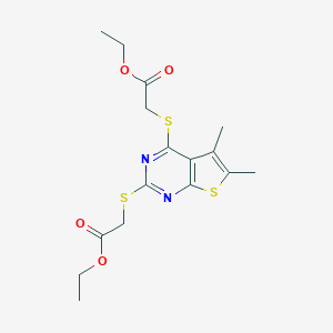 molecular formula C16H20N2O4S3 B292636 Ethyl ({2-[(2-ethoxy-2-oxoethyl)sulfanyl]-5,6-dimethylthieno[2,3-d]pyrimidin-4-yl}sulfanyl)acetate 