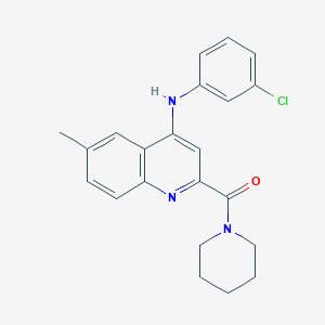 molecular formula C22H22ClN3O B2926377 (4-((3-Chlorophenyl)amino)-6-methylquinolin-2-yl)(piperidin-1-yl)methanone CAS No. 1226456-29-6