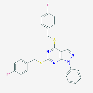 molecular formula C25H18F2N4S2 B292638 4,6-bis[(4-fluorobenzyl)sulfanyl]-1-phenyl-1H-pyrazolo[3,4-d]pyrimidine 