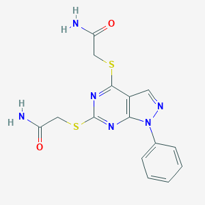 molecular formula C15H14N6O2S2 B292639 2-({4-[(2-amino-2-oxoethyl)sulfanyl]-1-phenyl-1H-pyrazolo[3,4-d]pyrimidin-6-yl}sulfanyl)acetamide 