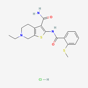 molecular formula C18H22ClN3O2S2 B2926395 6-乙基-2-(2-(甲硫基)苯甲酰氨基)-4,5,6,7-四氢噻吩并[2,3-c]吡啶-3-甲酰胺盐酸盐 CAS No. 1330294-65-9