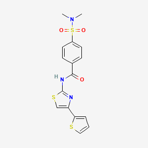 molecular formula C16H15N3O3S3 B2926398 4-(dimethylsulfamoyl)-N-(4-thiophen-2-yl-2-thiazolyl)benzamide CAS No. 313646-72-9