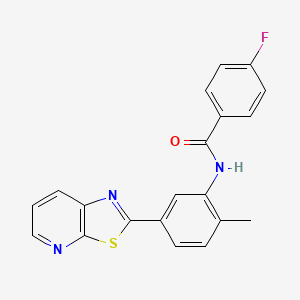 molecular formula C20H14FN3OS B2926406 4-fluoro-N-(2-methyl-5-(thiazolo[5,4-b]pyridin-2-yl)phenyl)benzamide CAS No. 863594-10-9
