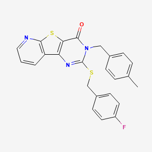 molecular formula C24H18FN3OS2 B2926414 2-((4-fluorobenzyl)thio)-3-(4-methylbenzyl)pyrido[3',2':4,5]thieno[3,2-d]pyrimidin-4(3H)-one CAS No. 1223896-20-5