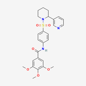 molecular formula C26H29N3O6S B2926415 3,4,5-trimethoxy-N-(4-((2-(pyridin-3-yl)piperidin-1-yl)sulfonyl)phenyl)benzamide CAS No. 393834-76-9