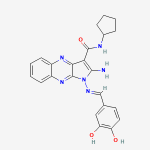 molecular formula C23H22N6O3 B2926417 (E)-2-amino-N-cyclopentyl-1-((3,4-dihydroxybenzylidene)amino)-1H-pyrrolo[2,3-b]quinoxaline-3-carboxamide CAS No. 714241-49-3